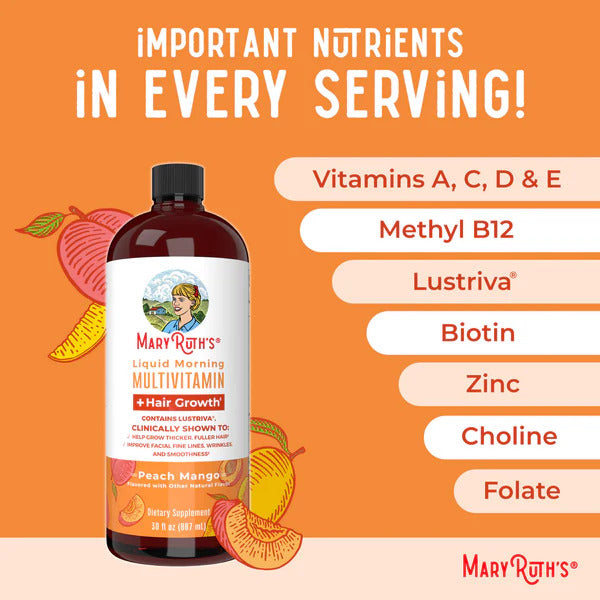 MaryRuth's Liquid Morning Multivitamin + Hair Growth - Peach Mango