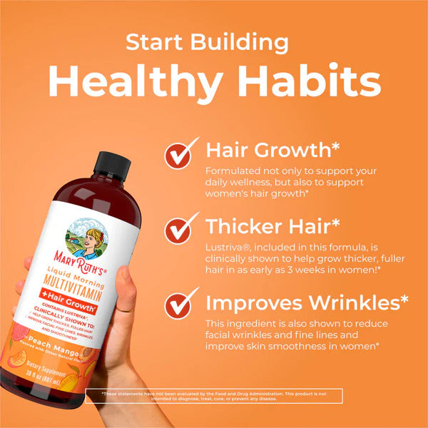 MaryRuth's Liquid Morning Multivitamin + Hair Growth - Peach Mango