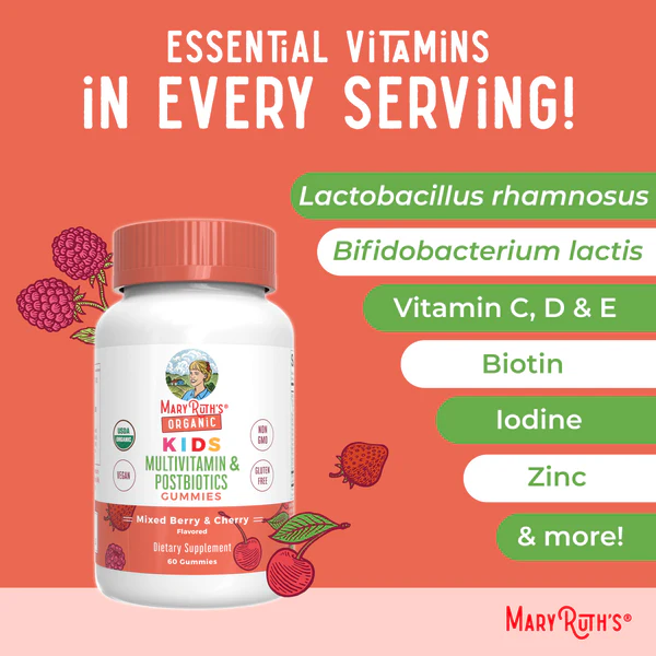 MaryRuth's Organic Kids Multivitamin + Postbiotic Gummies