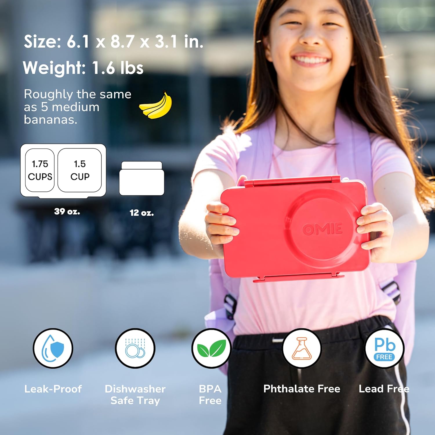 OmieLife UP Bento Box For Kids - Pink