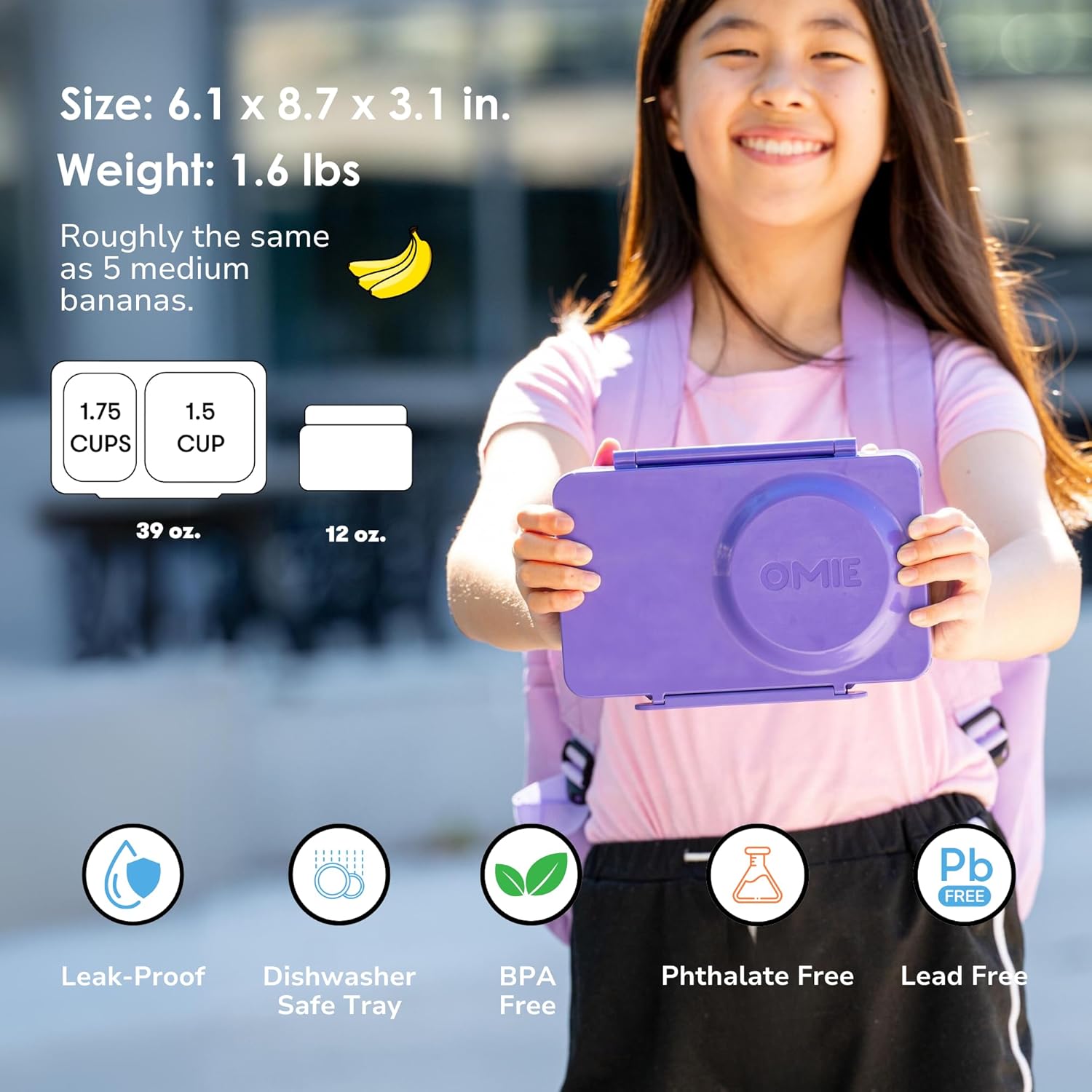 OmieLife UP Bento Box For Kids - Purple