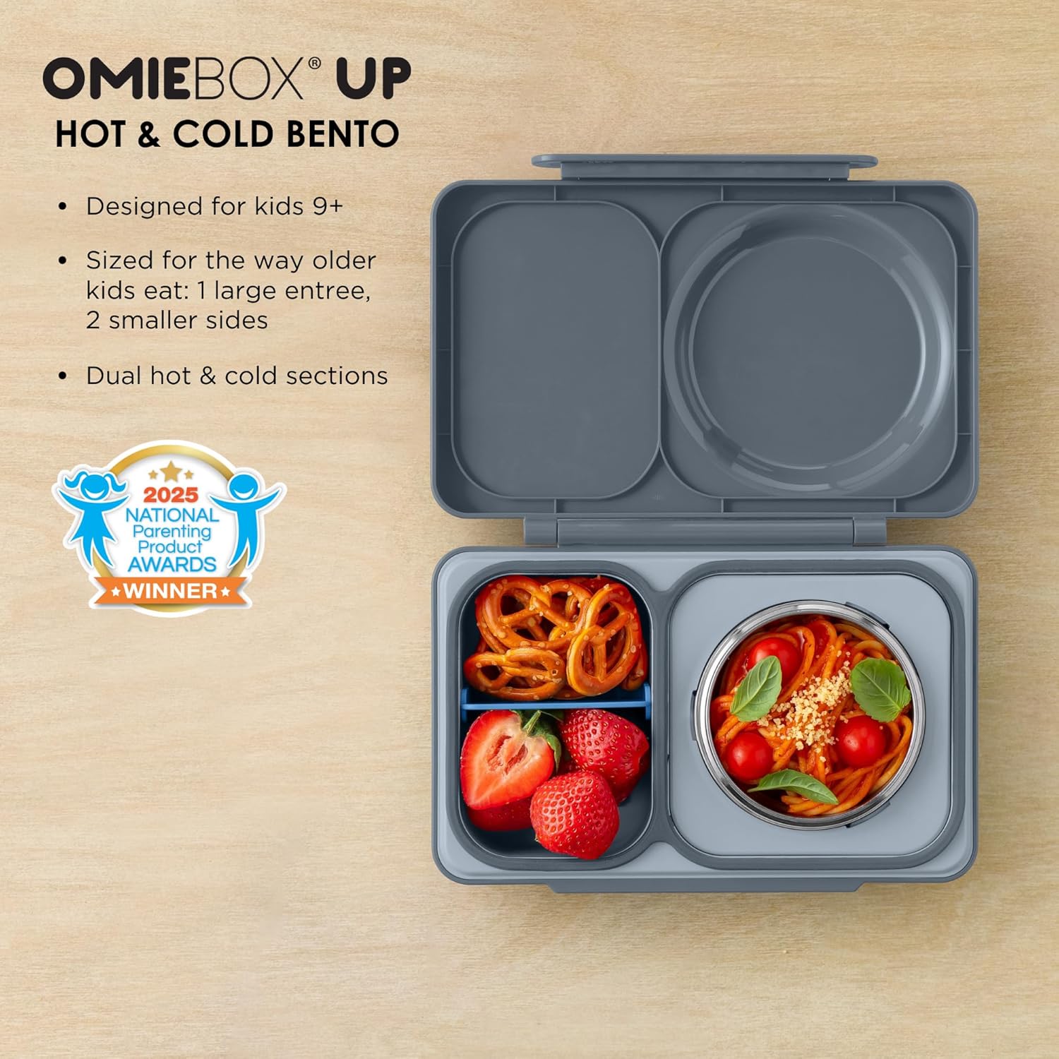 OmieLife UP Bento Box For Kids - Grey